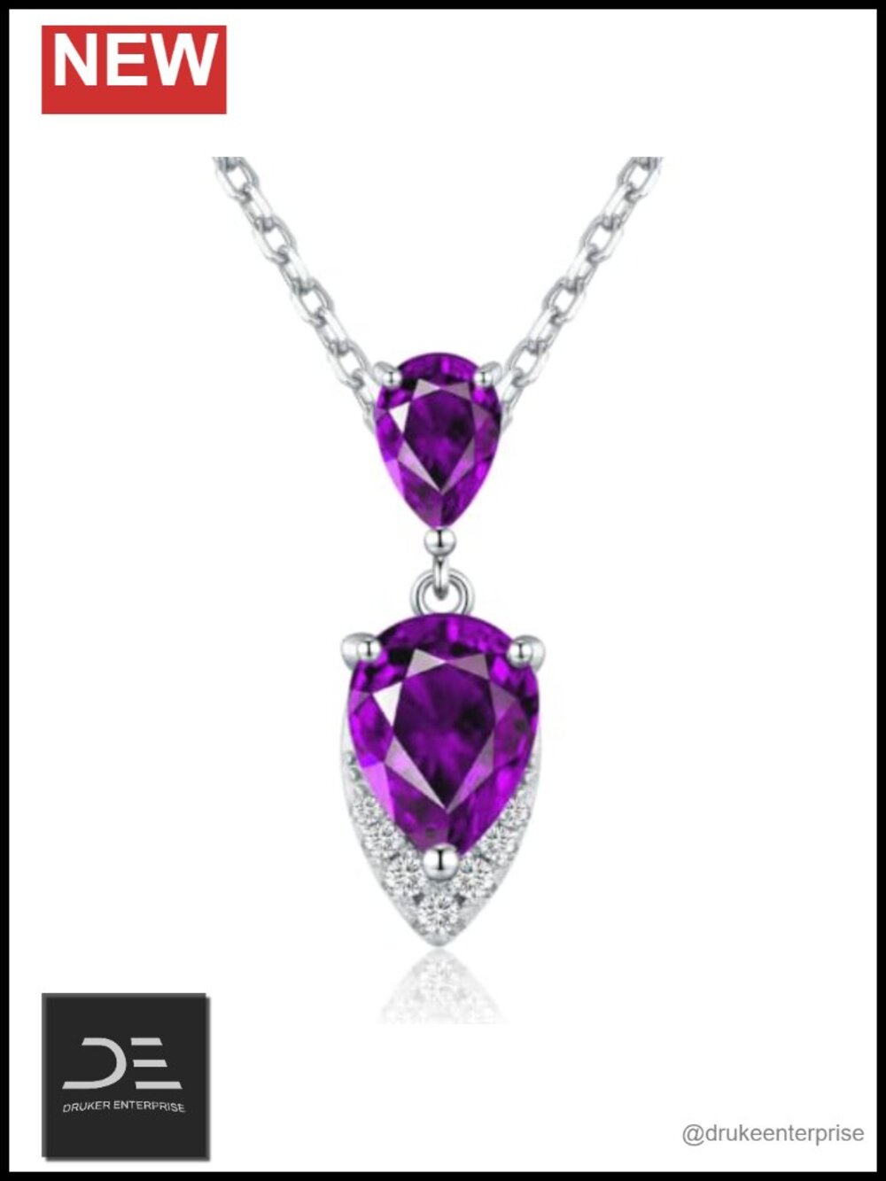 Sterling Silver Teardrop Pendant Necklace with Birthstone Gift Boxed